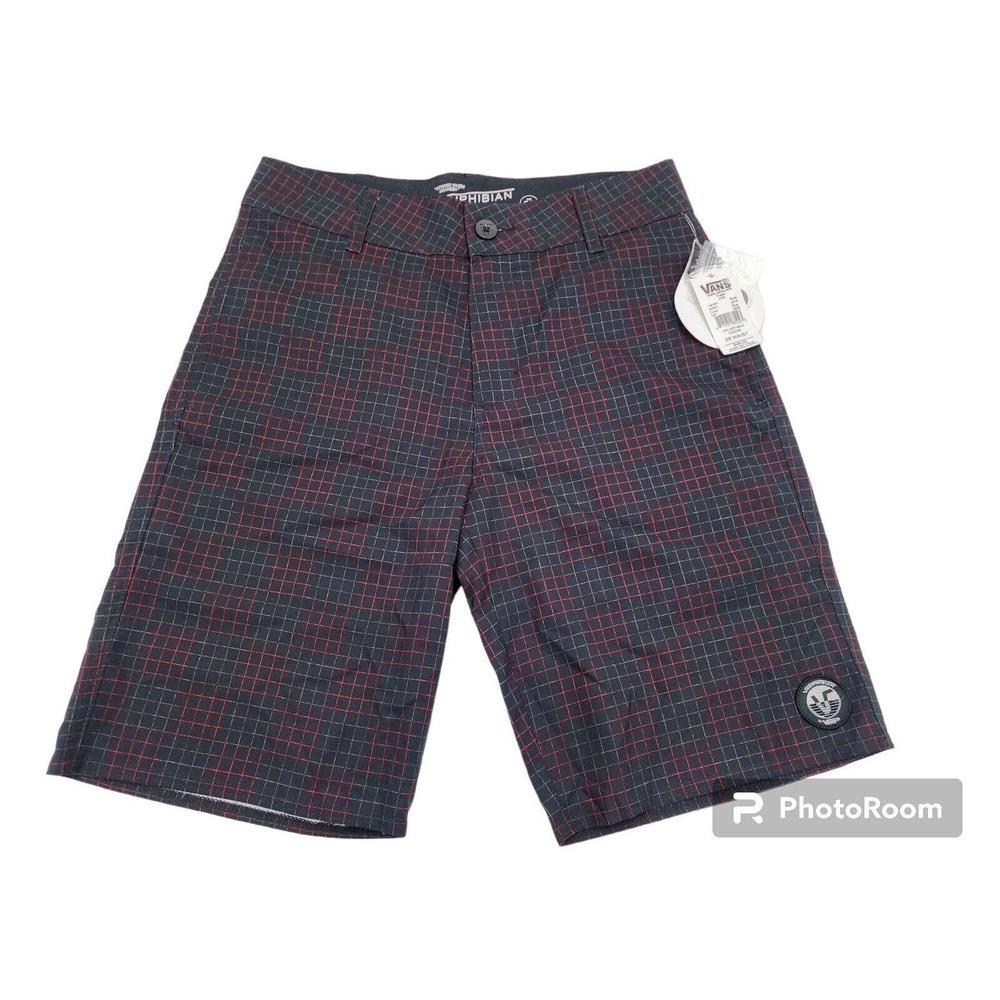 VANS Men's Hybrid Shorts VANPHIBIAN Red Black Checkered NWT Size 28